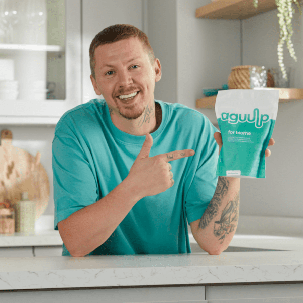 Stephen with aguulp for biome probiotic